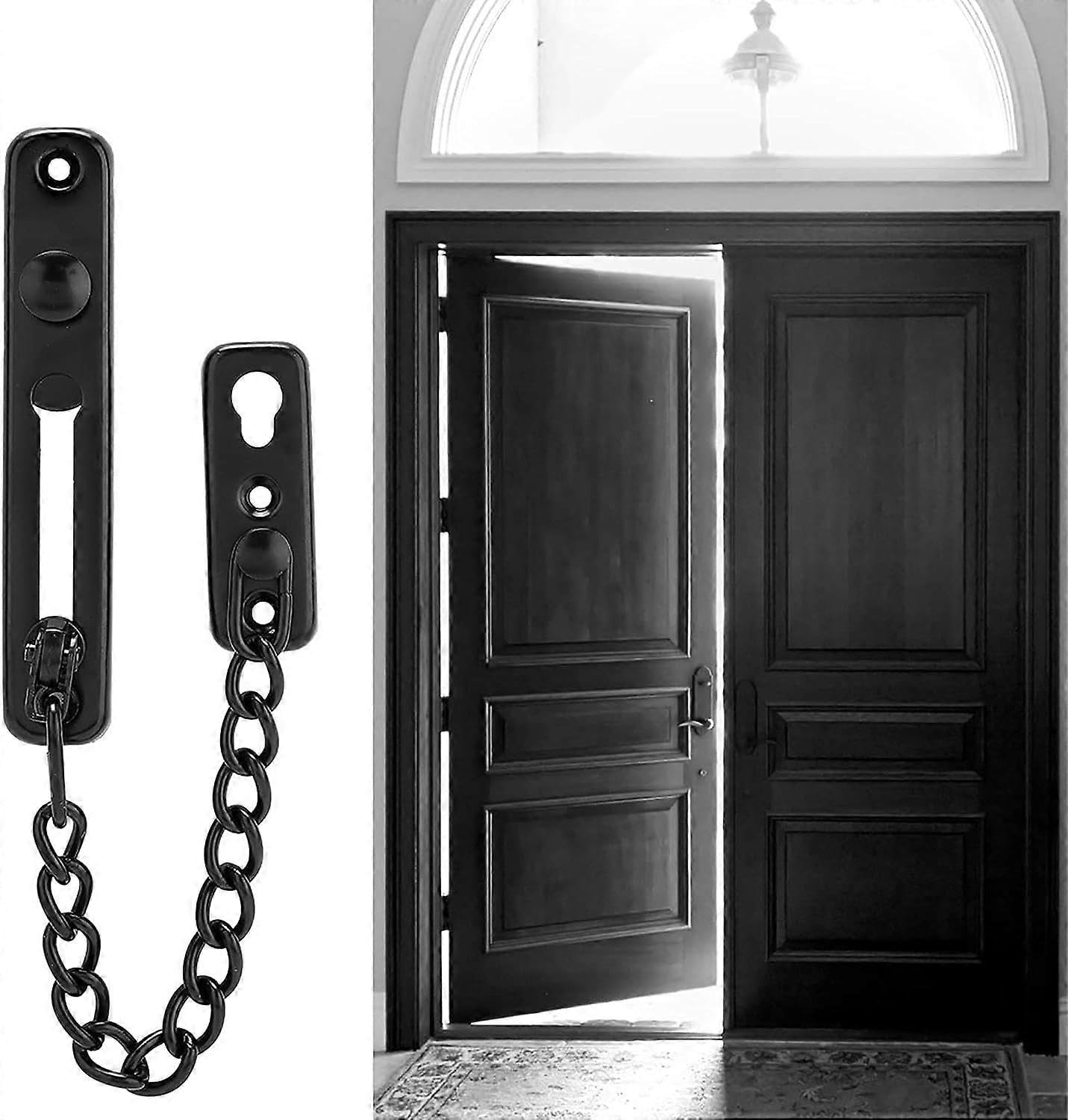 Joyhappst Image Color Dww-Security Door Chain, Security Door Lock, Anti-Theft Chain Latch For Home Security (Black, 201 Stainless Steel)