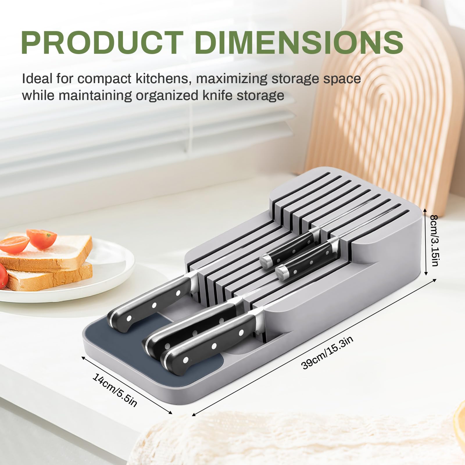 Cassetto per Coltelli,Ceppo Portacoltelli Senza Coltellis,Contenitore Porta Coltellis Chef,Posto per 9 Coltelli,per Una Facile Pulizia,per Cassetti, Piano di Lavoro, Cucina,Ufficio(Grigio)