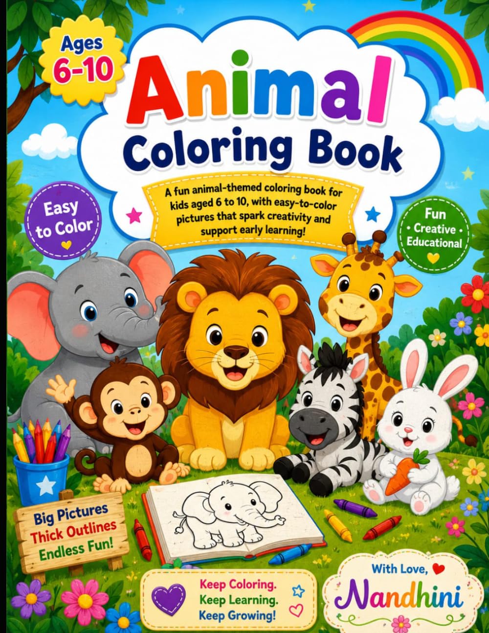 Animal coloring book, fun coloring book, coloring book, kids drawing book: Fun and easy animal coloring book for kids age 6-10