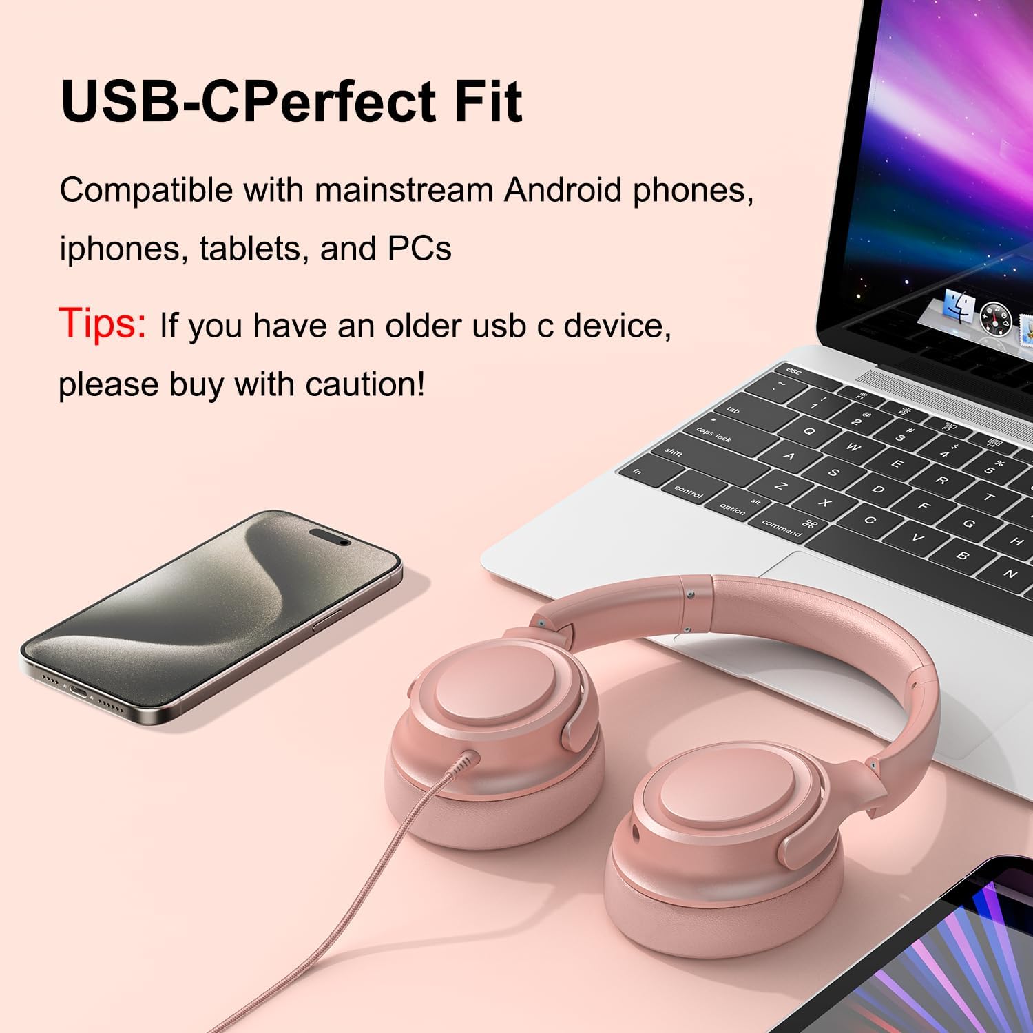 Wired Over-Ear Headphones with USB C Connector, Hi-Fi Stereo Sound, Noise-Isolating Ear Cups, Comfortable Fit for USB C Devices (No Bag, Gold) - 3