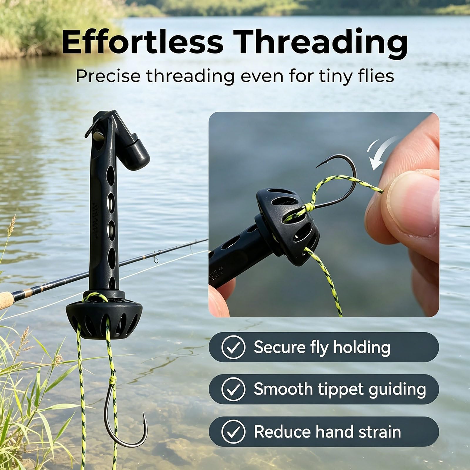 Fly Fishing Magnetic Fly Threader, Fishing Accessory to Easily Rig Small Flies Make Fly Tying Simpler,Make Fly Tying Simpler, Works with Most Hooks, tippets, and Fly Styles(2pcs)
