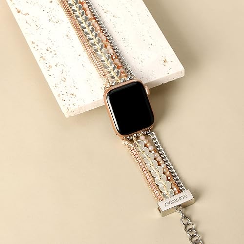 Miniatura 7 de BOKIIWAY Pulsera de reloj bohemia compatible con Apple Watch Series 87654321SE  Correa de reloj bohemia para mujer  Correa de reloj de cuero