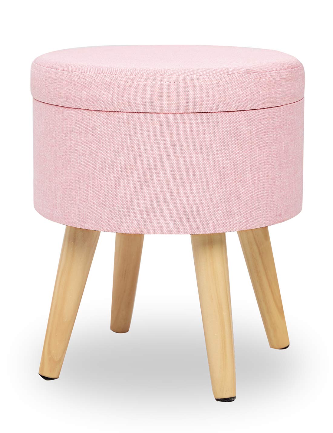 Pouf Hocker Stuhl Fusshocker Gepolstert Fußbank Rund Schemel Ottomane Polsterhocker Beinablage Sitzhocker Aus Leinen Und Massivholz Mit Stauraum Für Küche Und Wohnzimmer Rosa