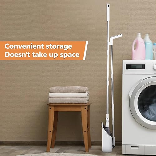 Miniatura 4 de Juego de escoba con recogedor, escobas para barrer en interiores y exteriores 3 en 1, mango largo, escoba y recogedor, escoba de empuje resistente