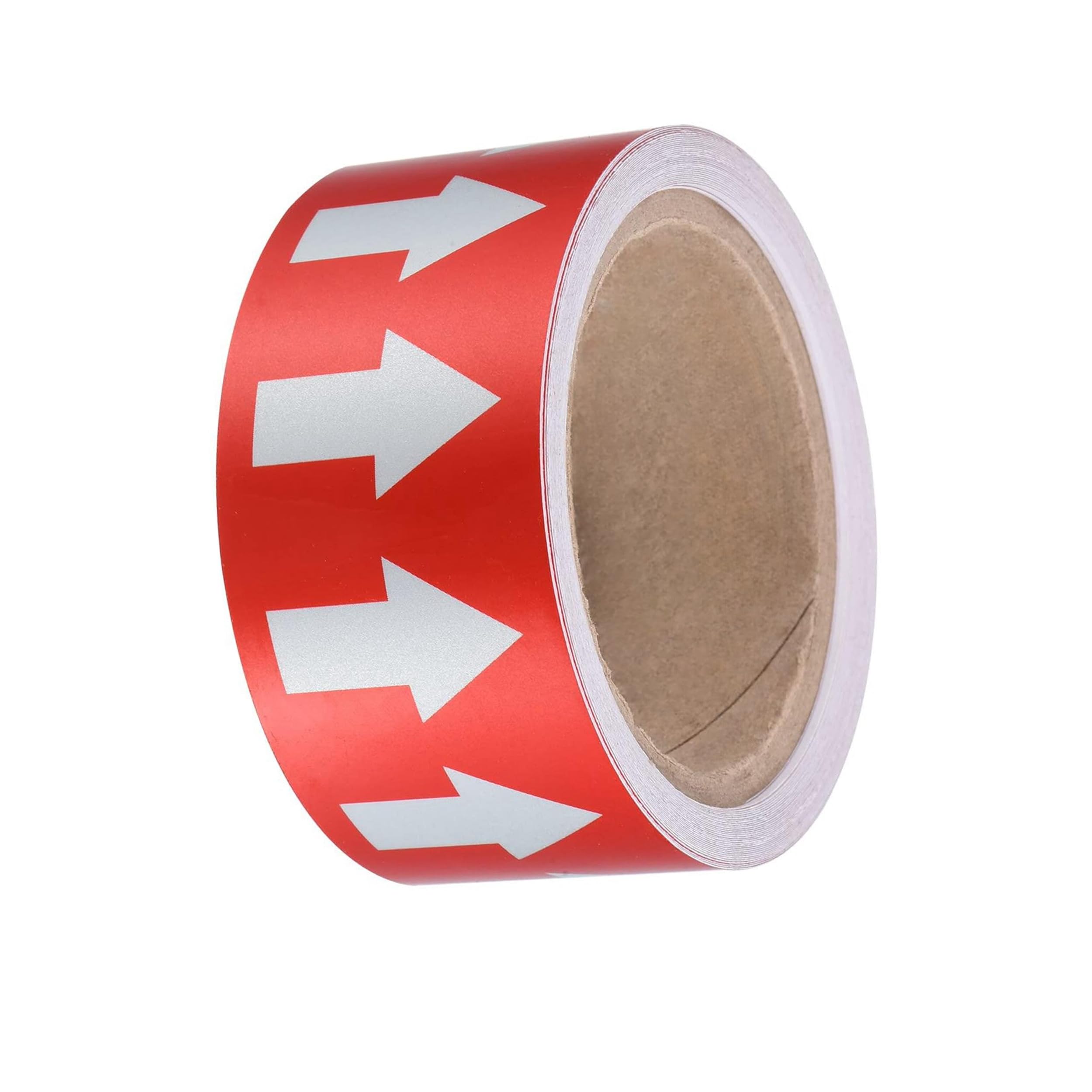 Pipe Flow Arrow Tape Pipeline Arrow Stickers 2 Inch x 66 Ft (5cm x 20M) Pipe Identification Marking Arrow Labels with Reflective Strips for Pipe Flow Markers, Red/White