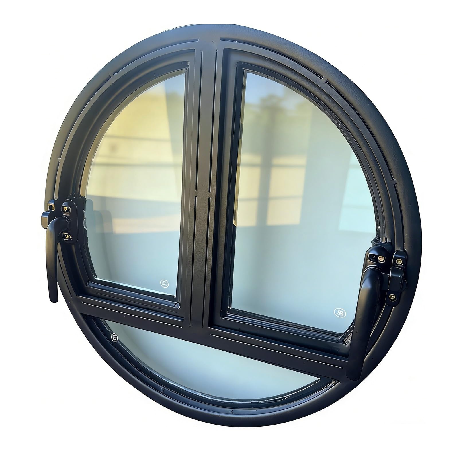 Ventana Ventana Redonda abatible de Doble Apertura empotrada Personalizada con Vidrio Templado, Decorativa para baños, Salas de Estar, hoteles y cafeterías(Black,85 cm/33.5 in)