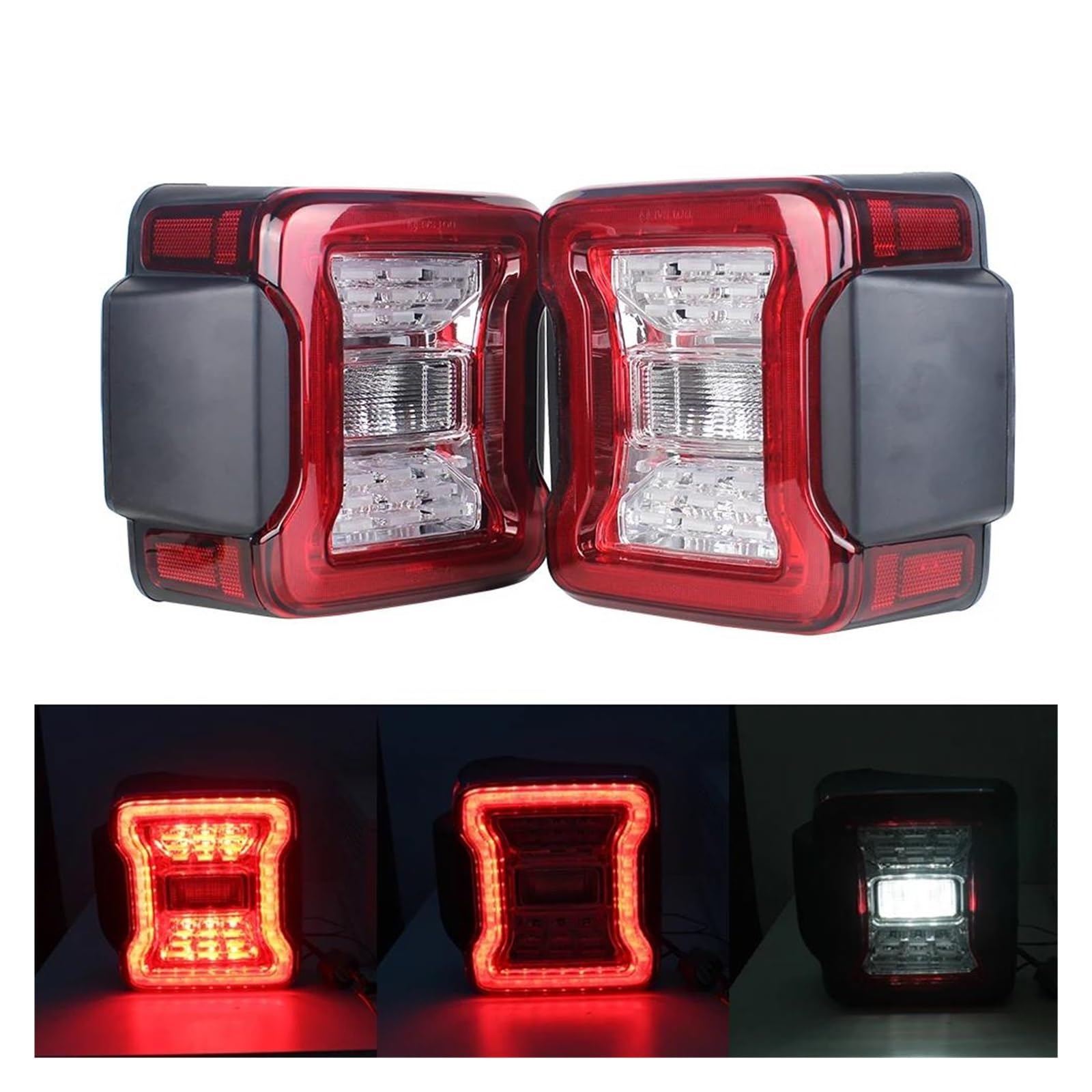 Luz Trasera para Jeep Wrangler JK 2007-2018. Conjunto de Luces traseras: Luces de Freno, luz de Marcha atrás, Luces diurnas LED (versión Europea Transparente).