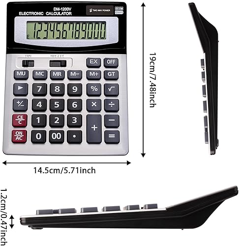 Miniatura 2 de Calculadora de escritorio de 12 dígitos con pantalla LCD grande y botón sensible, energía solar dual y batería, función estándar para oficina