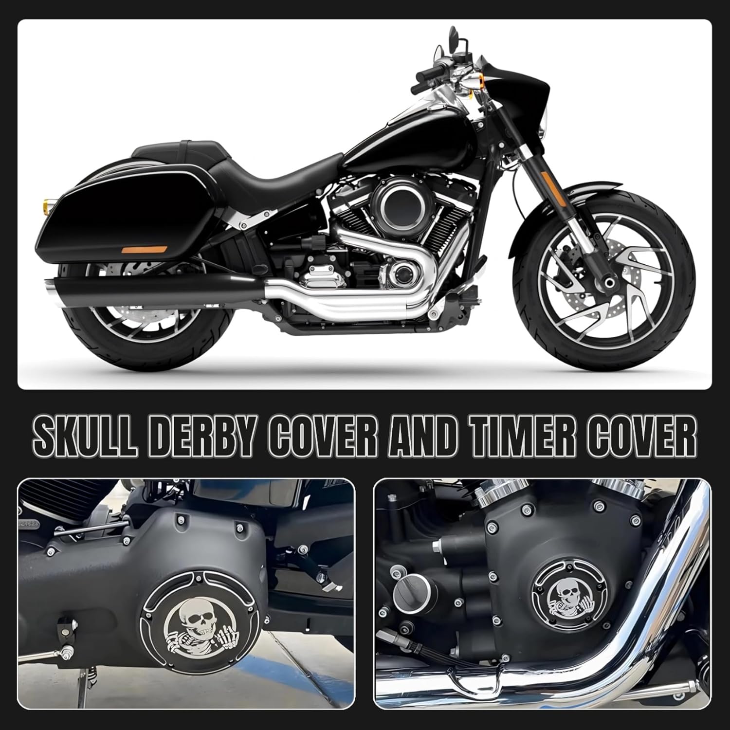 Skull Derby Timer Chain Inspection Cover & Titanium Bolts for Harley Sportster Iron XL 883 1200 Forty Eight Seventy Two 48 72 Nightster Roadster 2004-Late