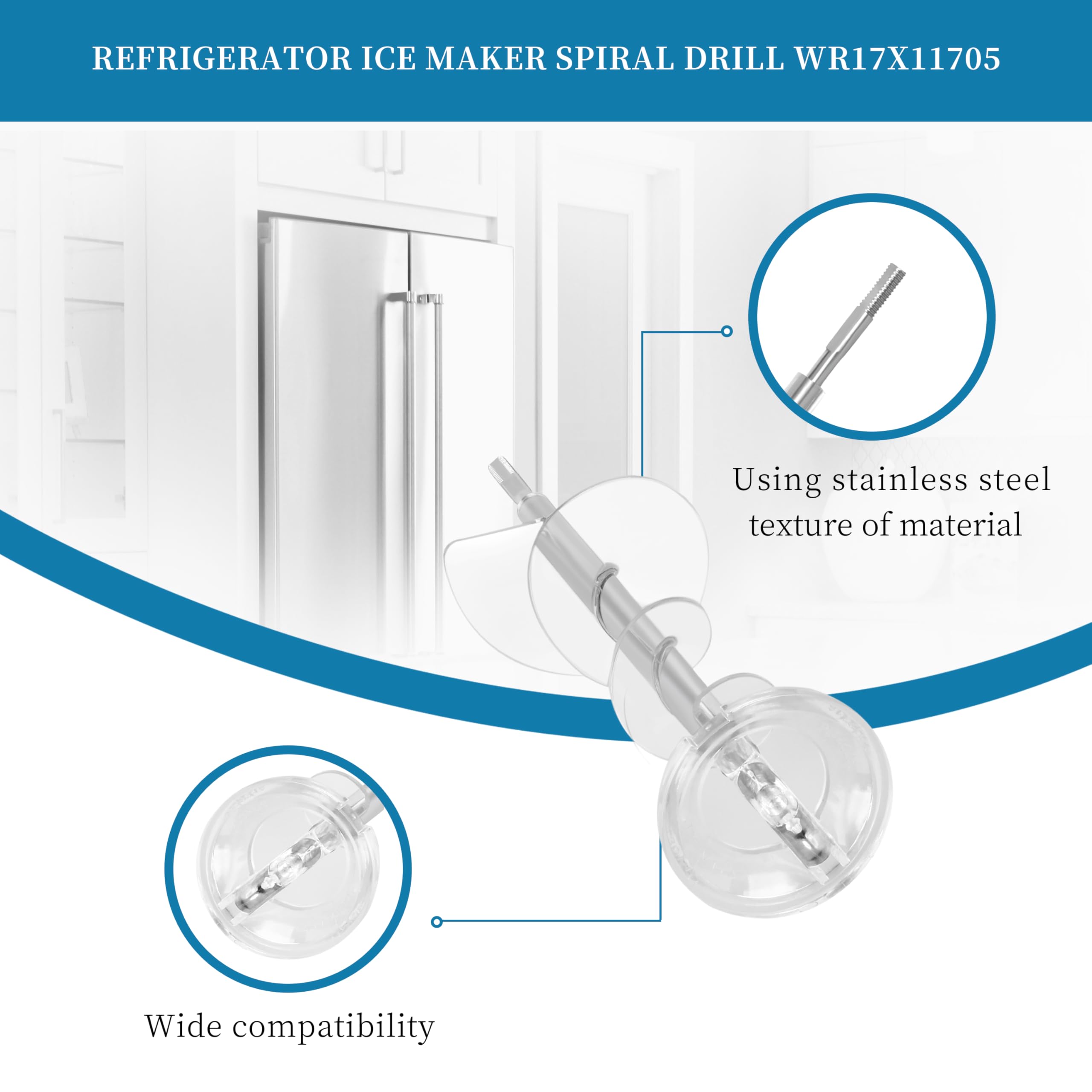 Dispensador de hielo WR17X11705 compatible con piezas de repuesto de refrigerador GE WR17X11705 WR17X11939 PS1018130 (1 barrena para cubo de hielo)