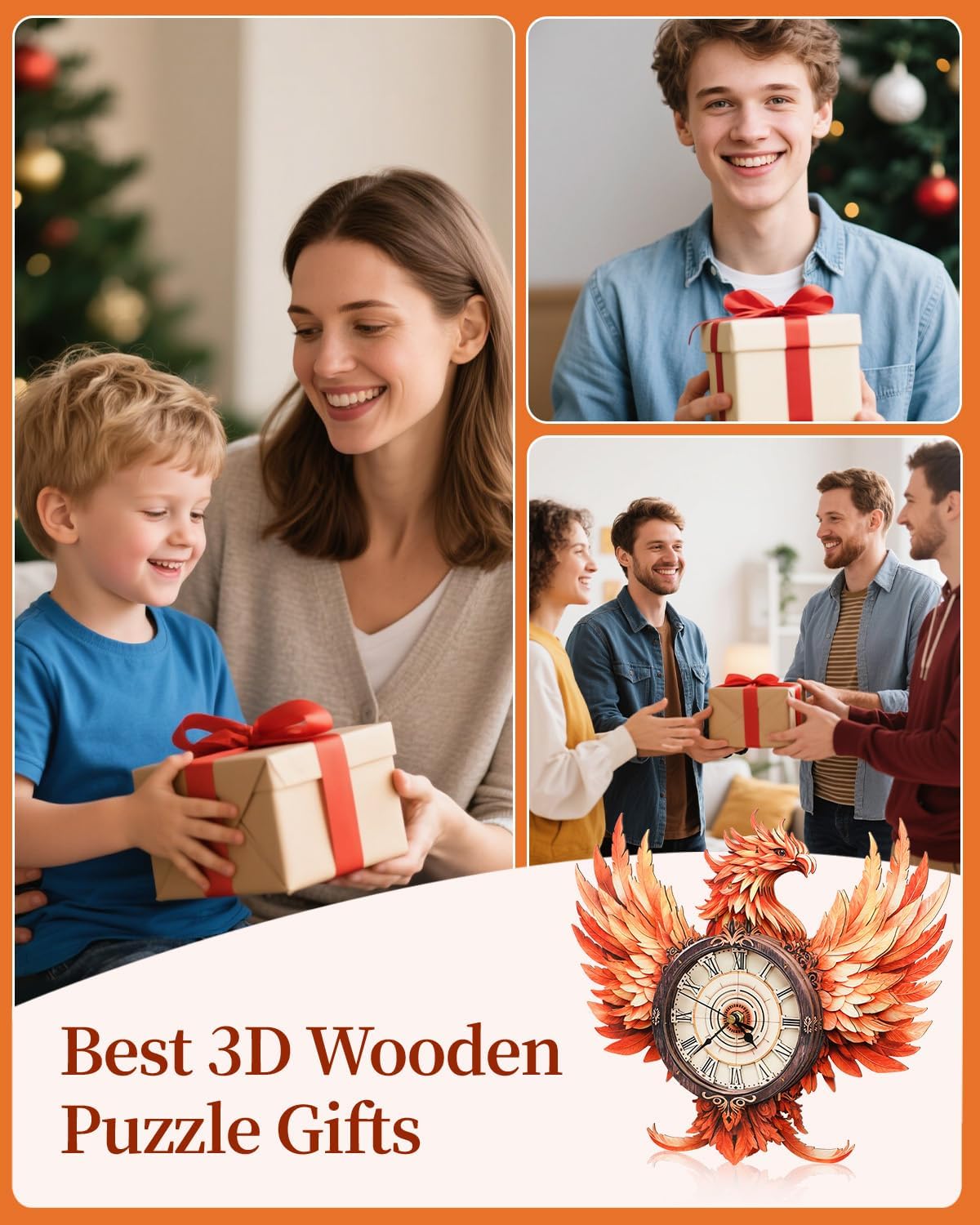 3D Wooden Puzzles for Adults, 3D Puzzle Fire Phoenix Clock Kit (with Pendulum), 3D Puzzles for Adults Teens Home Wall Decor Clock Puzzle Gifts for Adult