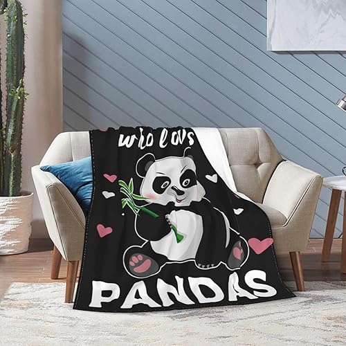 Miniatura 5 de Manta de panda lindo panda de felpa, súper suave y acogedora manta de forro polar cálido con texto en inglés "Just A Girl Who Loves Panda", manta de