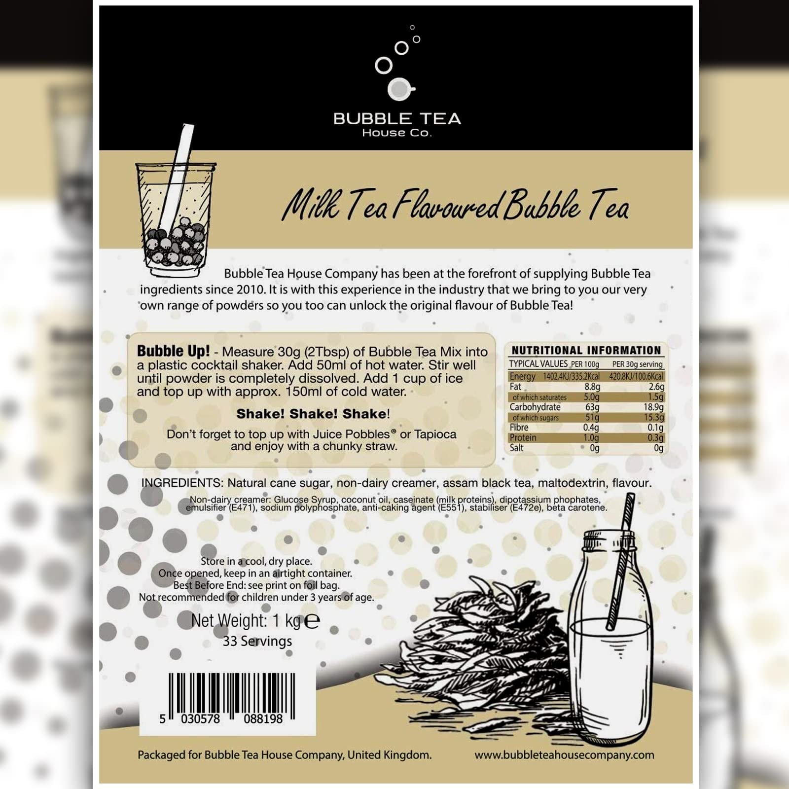 Milk Tea Flavoured Bubble Tea Powder 1 kg, 33 Servings Make Bubble
