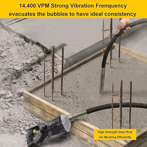 Miniatura 3 de Herramienta de vibración de hormigón de mano, vibrador eléctrico de hormigón de 1500 W con varilla de eje de 6.6 pies, vibrador de cemento portátil