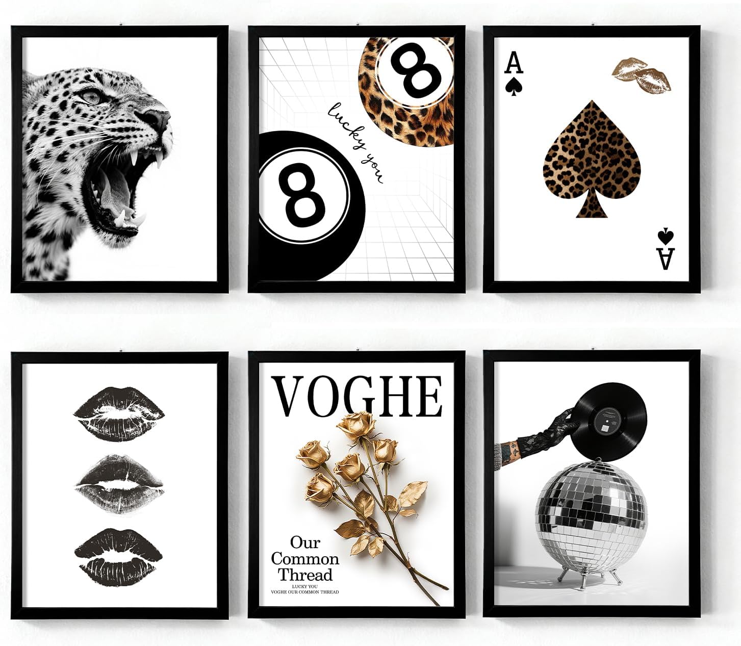 Artfolder 6Pcs Stockholm Style Room Decor Posters for Women, Unframed Trendy Leopard Wall Art, 8 Ball Disco Ball and Cheetah Print Vintage Room Decor Aesthetic Posters for Bedroom 8" X 10"
