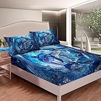 Vista 128 de jejeloiu Sea Turtle Sheet Set Ocean Creature Themed Sheets with Deep Pocket Fitted Sheet Sea Underwater World Bed Sheets Set Bed Reptile Tortoise