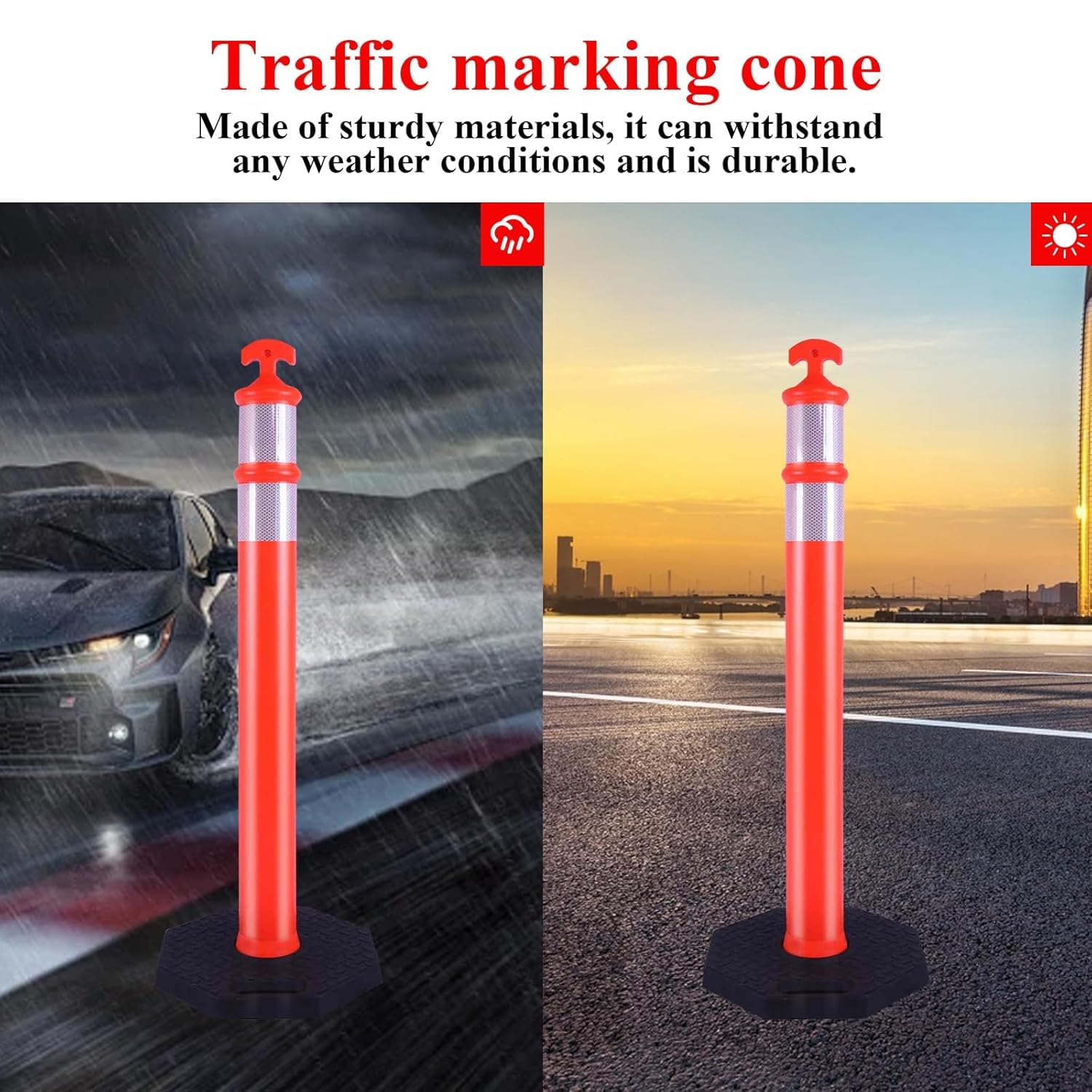 42ft Orange Delineator Cones with Rubber Base and Reflective Band, Durable High-Visibility Traffic Sign Cone (6 Pack), Perfect for Road Safety and Construction Zones