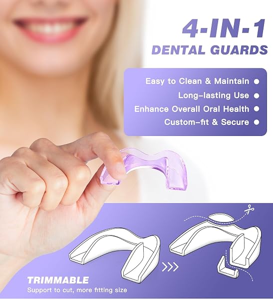 Litlcutie Protector Bucal para el Rechinamiento de los Dientes por la Noche, Protectores Nocturnos para el Rechinamiento de los Dientes con Estuche de Espejo 2x 5X,4 Paquetes, Morado - 4