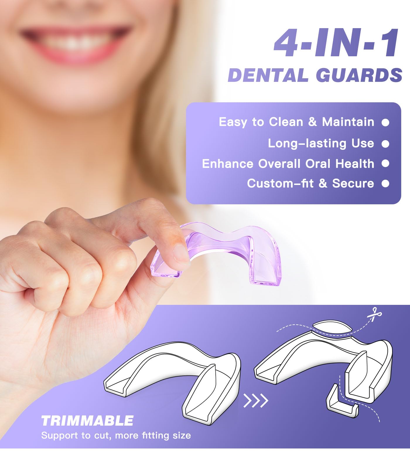 Litlcutie Protector Bucal para el Rechinamiento de los Dientes por la Noche, Protectores Nocturnos para el Rechinamiento de los Dientes con Estuche de Espejo 2x 5X,4 Paquetes, Morado — view 4