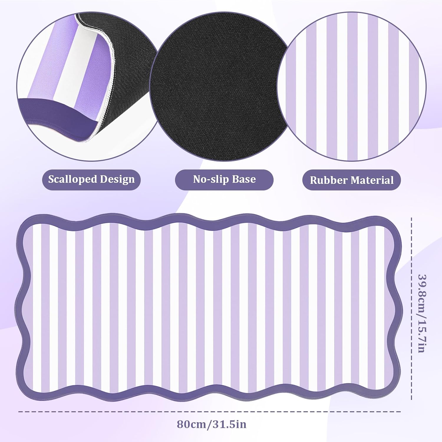Scalloped Desk Mat 31.5" x 15.7", Cute Purple White Stripe Large Mouse Pad Keyboard Pad Computer Mat for Desktop Aesthetic Cozy Office Desk Decor(Striped Purple) image 2