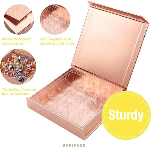 Miniatura 5 de BAKIPACK Bandeja de plástico de 16 piezas, cajas de trufas, embalaje de cajas de chocolate, cajas de regalo de trufas, tapas de cierre magnético de