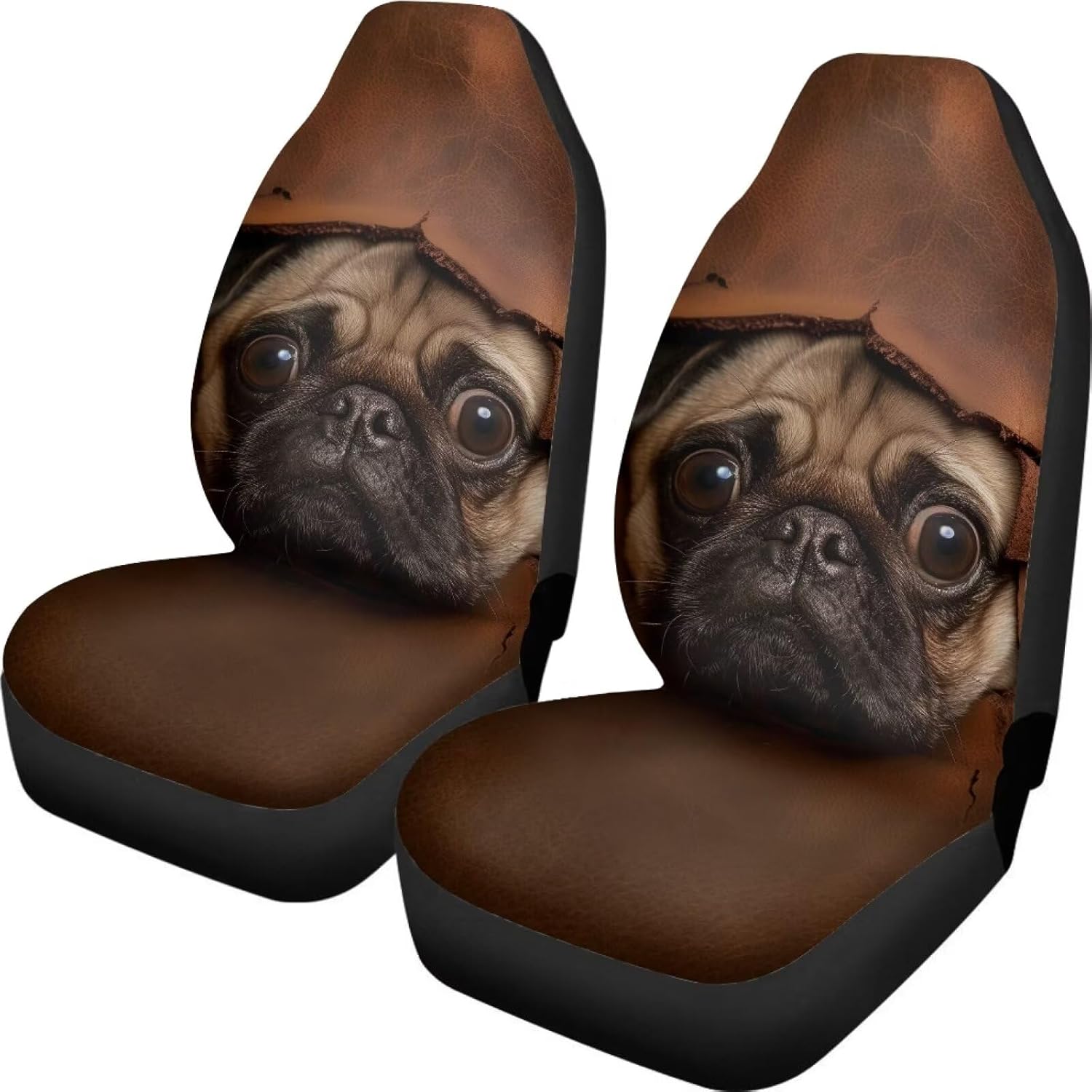 Suobstales Cute Pug Dog Print Car Seat Covers, Elastic Auto Front Seat Protective Cover, Fashion Bucket Seat Cover Universal for SUV Van Sedan, Pack of 2