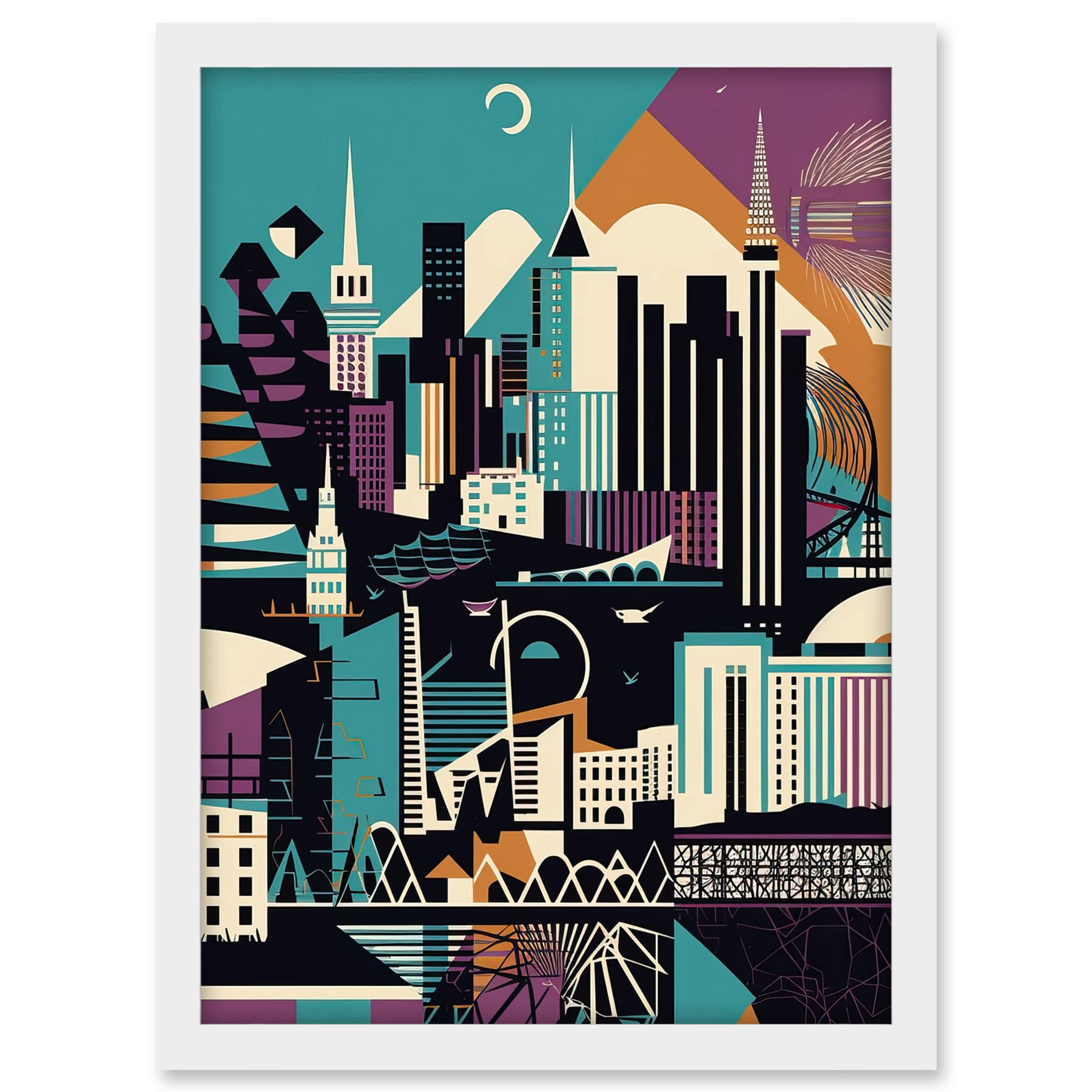 Artery8 Dundee City Modern Abstract Geometric Cityscape Artwork Framed A3 Wall Art Print