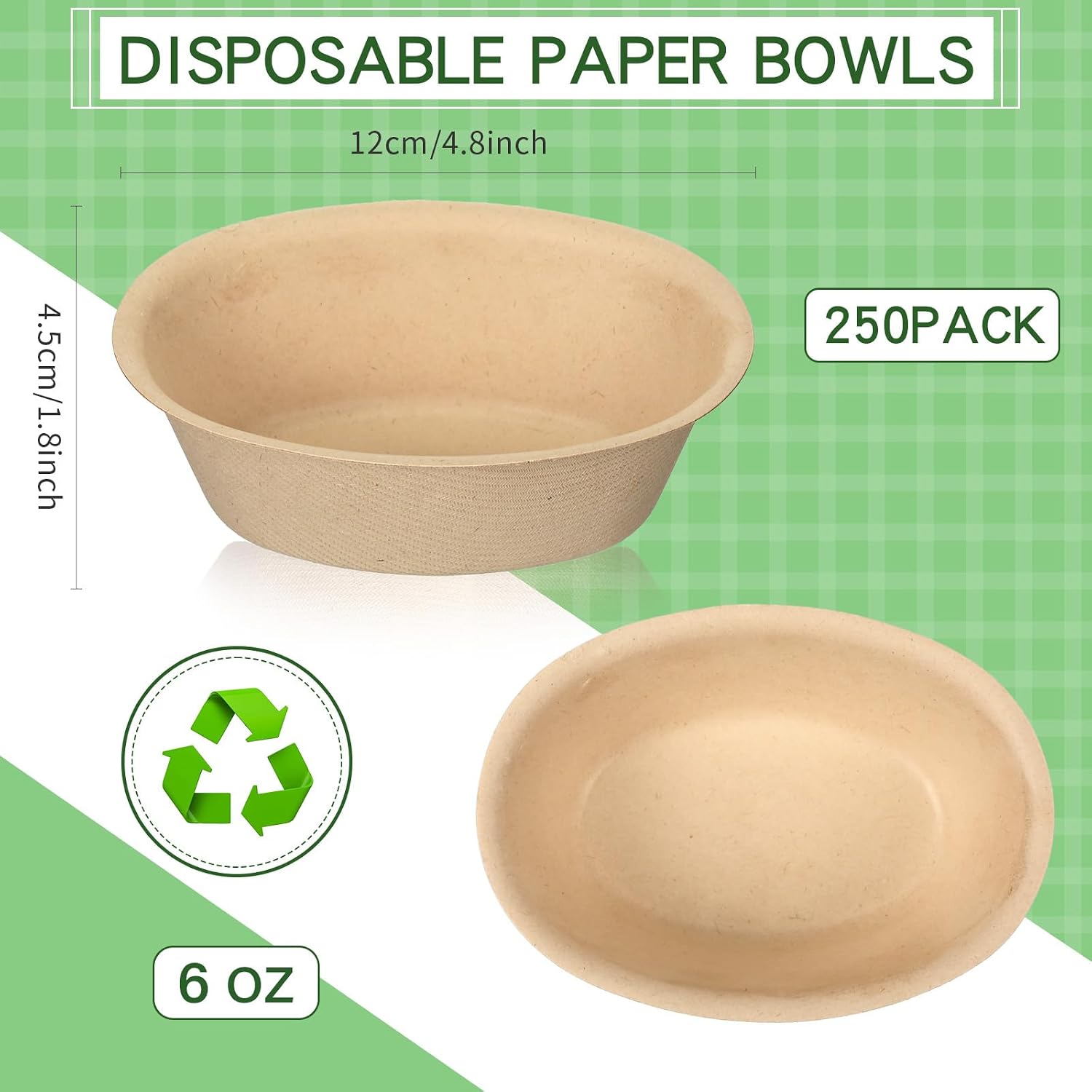 Dandat 6 oz Disposable Paper Bowls Bulk Small Bagasse Dessert Bowls for Ice Cream Soup Salad Pasta Party Supplies Picnic Banquet Barbecues Pet Food(Brown,250 Pcs)