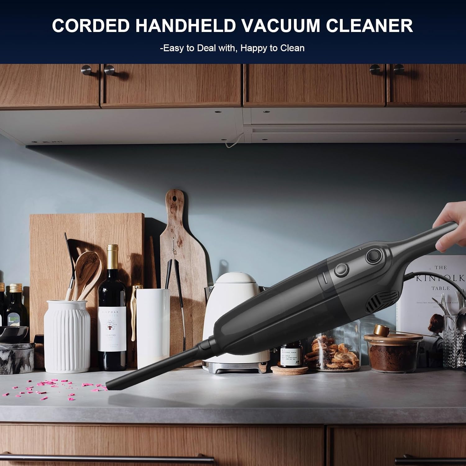 Corded Stick Vacuum Cleaner, Lightweight High Power Handheld Vac with Crevice Tool for Home, Apartment, Carpet, Pet Hair & Hardwood Floors, Black