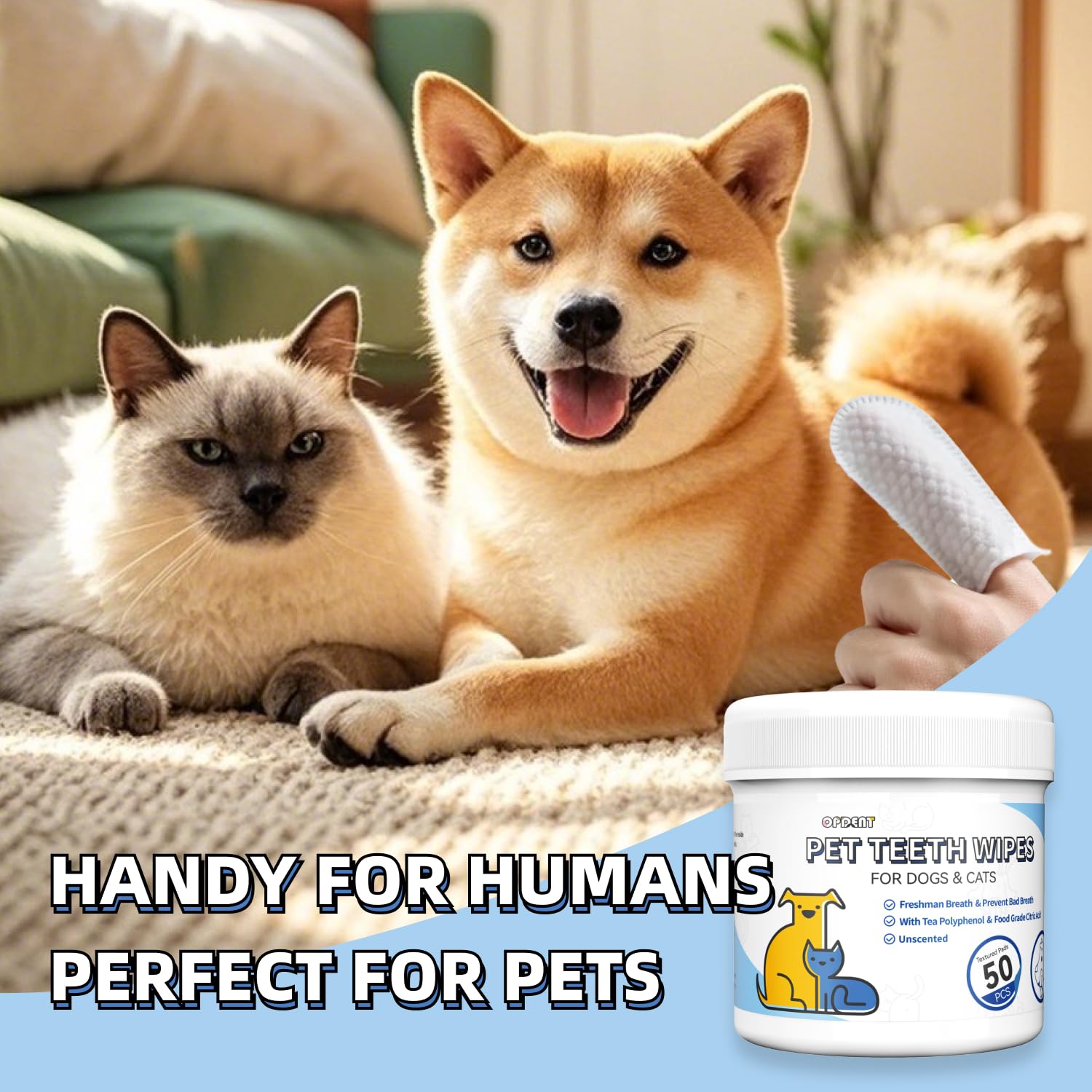 Dog Dental Wipes for Teeth Cleaning 50 Count, Unscented Pet Finger Toothbrush Alternative for Cats and Puppies, No-Rinse Breath Freshener with Coconut Oil - image 6