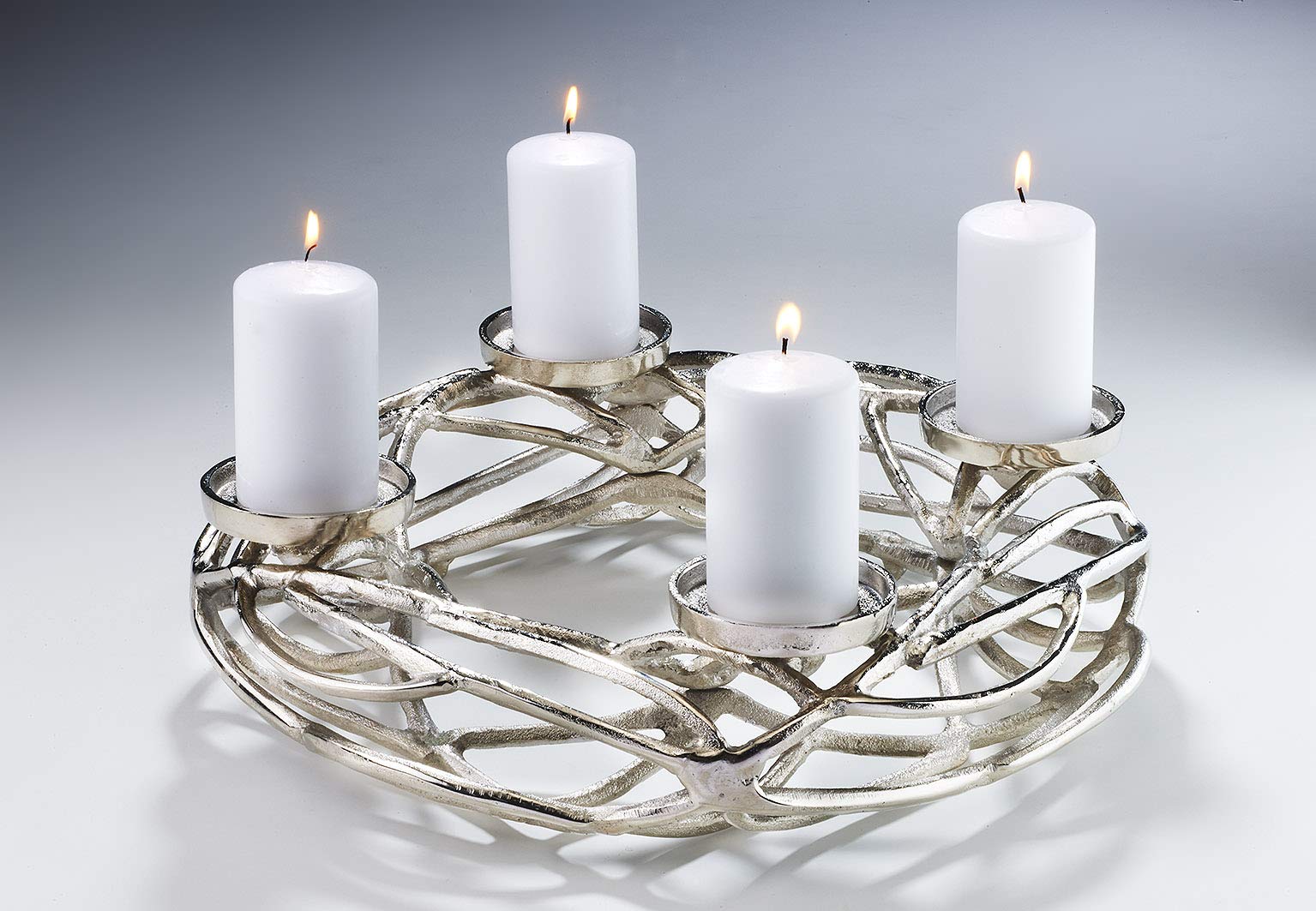 Kobolo Deko-Kranz Adventskranz groß Metall für 4 Kerzen D40 cm Silber