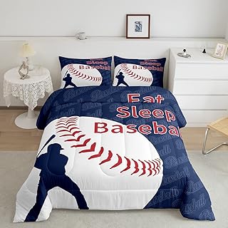 Castle Fairy Sports Theme Baseball Bedding Duvet Queen Size Ball Game Player Silhouette Kids Comforter Set Softball Abstract Style Quilted for Boys Girls Teens Adults Bedroom Decoration,2 Pillowcases