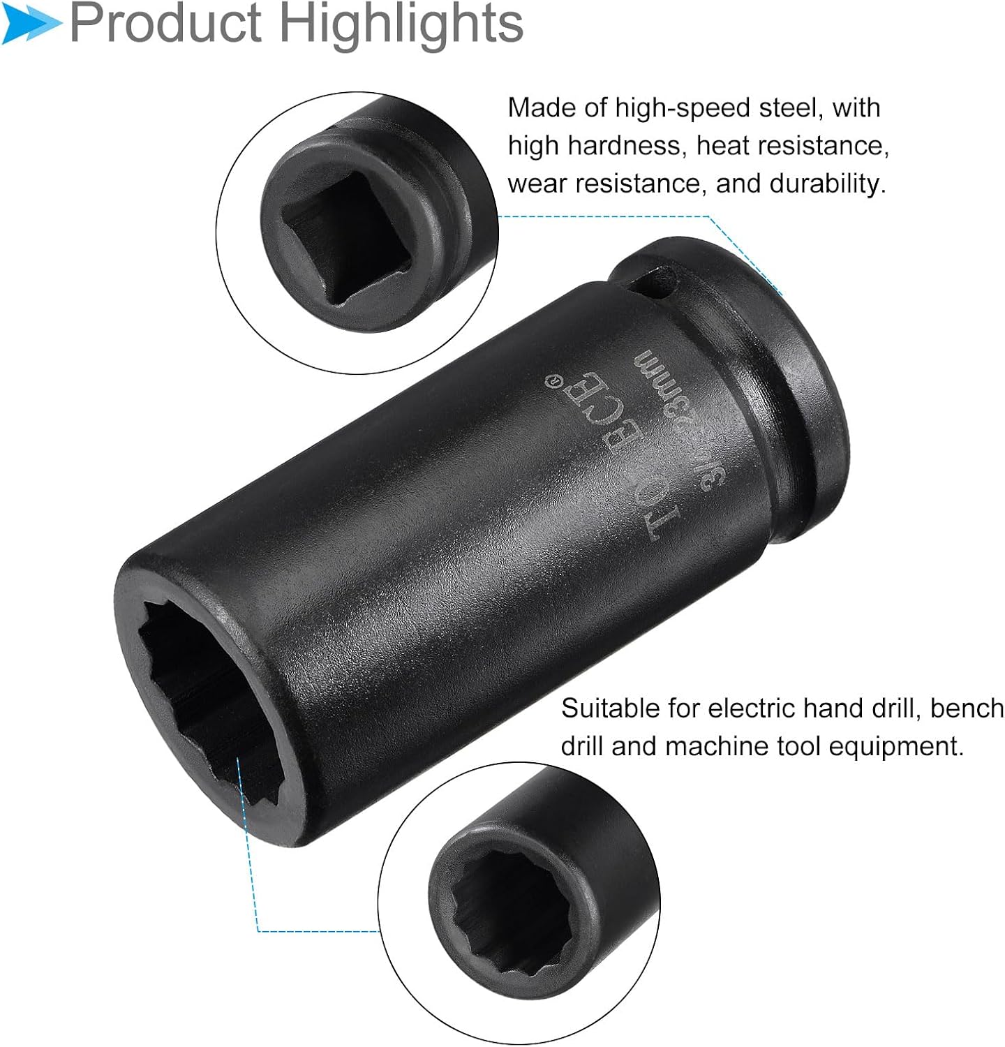 Deep Impact Socket, 3/4" Drive 23mm Socket 78mm Length, CR-MO 12 Point - (Applications: for DIY Hand Making Repairing)
