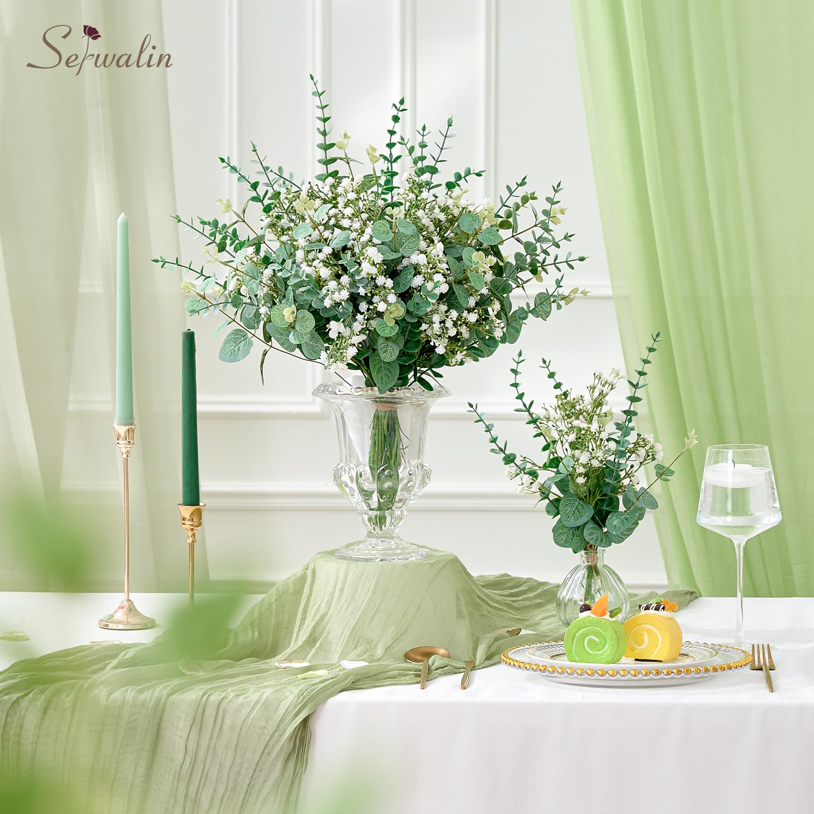 Serwalin Assortiment de 50 tiges d'eucalyptus artificielles
