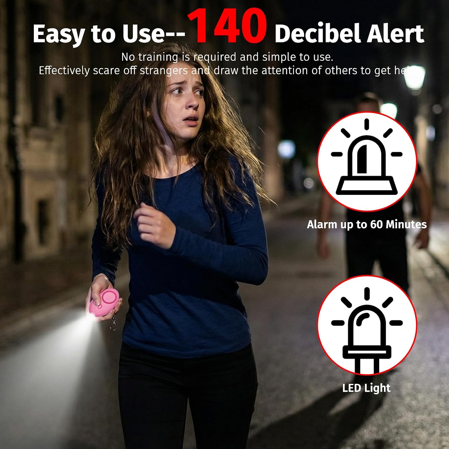 Personal Alarm for Women, 2Pcs 140dB Self Defense Keychain LED Light image 4