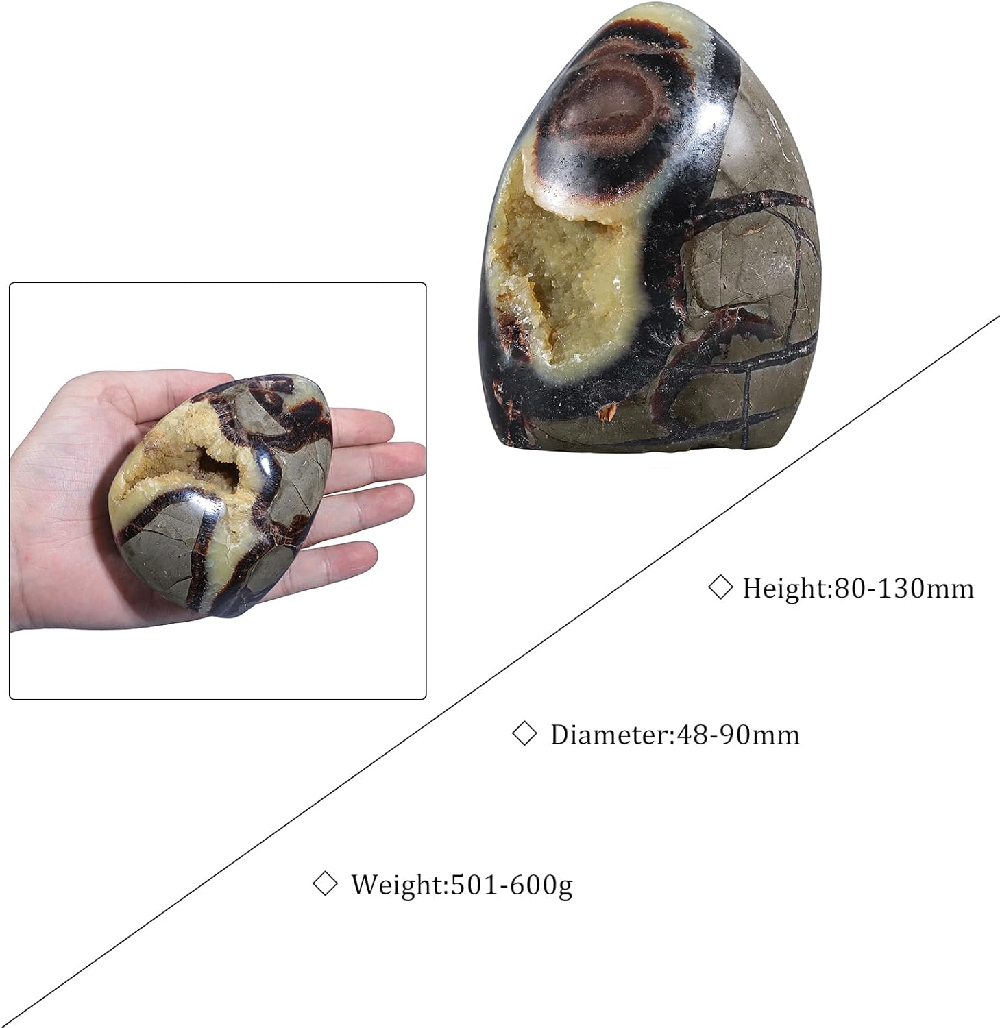 mookaitedecor Natural Septarian Dragon Crystal Cluster Geode, Self-Standing Mineral Specimen Stone Collection for Home Office Decoration, 1.1-1.32 LB