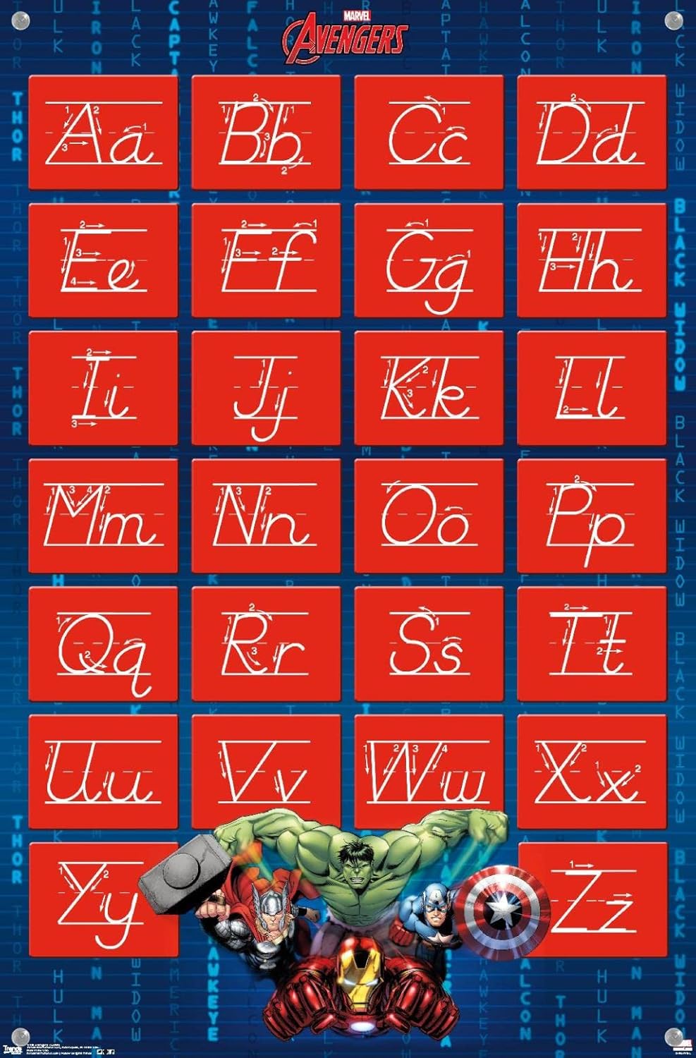 Trends International Marvel Comics - Avengers - Alphabet - Write Letters Wall Poster with Push Pins