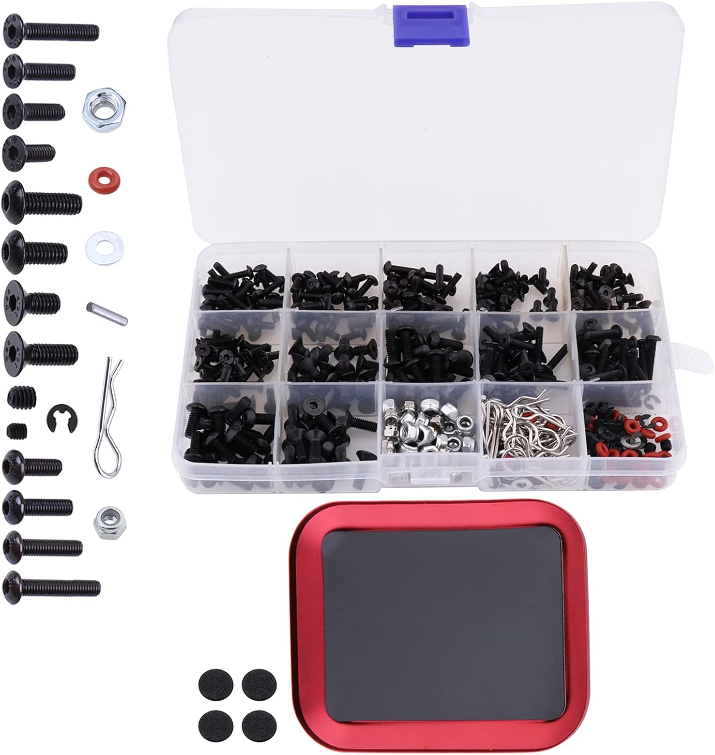 532pcs RC Screw Kit Universal Metal Hardware Fasteners Assortment Set with Screw Tray for 1/8 1/10 1/12 1/16 Scale Traxxas Axial Arrma Redcat Losi HPI RC Cars Trucks Crawlers