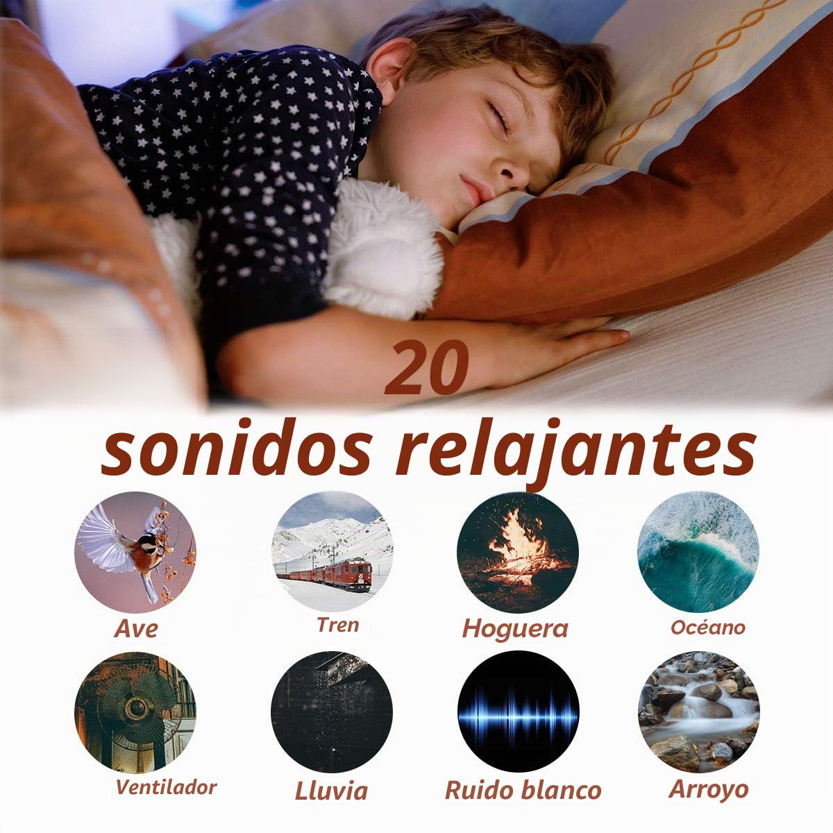Magicteam Máquina de ruido blanco con 20 sonidos relajantes naturales sin bucle y función de memoria, 32 niveles de volumen, temporizador de sonido, terapia para bebés, niños y adultos