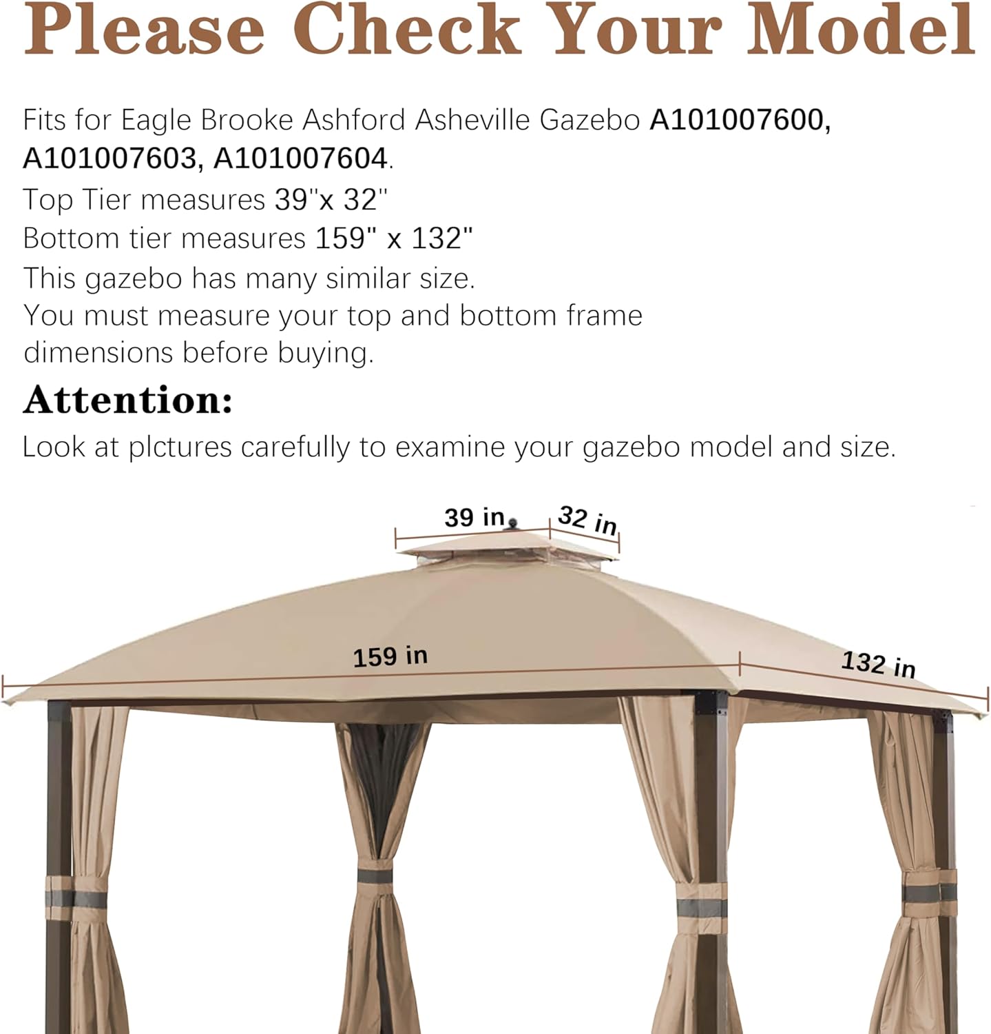 SCOCANOPY Replacement Cover Fit for 10X12 Ft Eagle Brooke Soft Top Gazebo Model A101007600, A101007603, A101007604,(Beige)