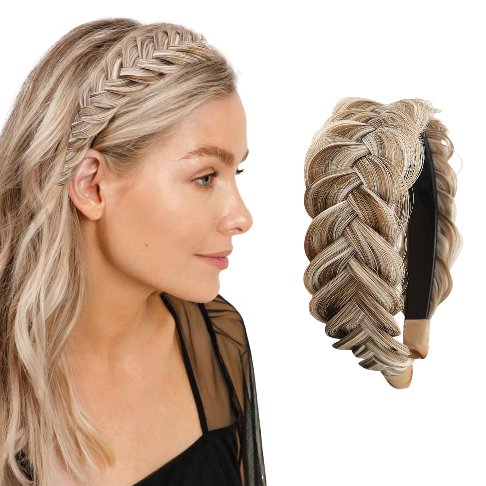 Haarreif Geflochten Haare, Kunsthaar Haarreifen Geflochten, Geflochtenes Haarband, Geflochtener Zopf Haarteil, Chunky Haarreif Oktoberfest Damen, Trachten Haarschmuck Damen (Sandblond)