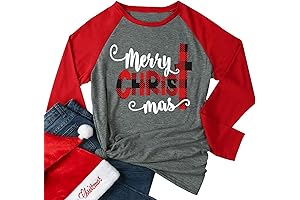 Merry Christmas Tee Shirts Women Christmas Tee Shirts Tops Letter Print Long...