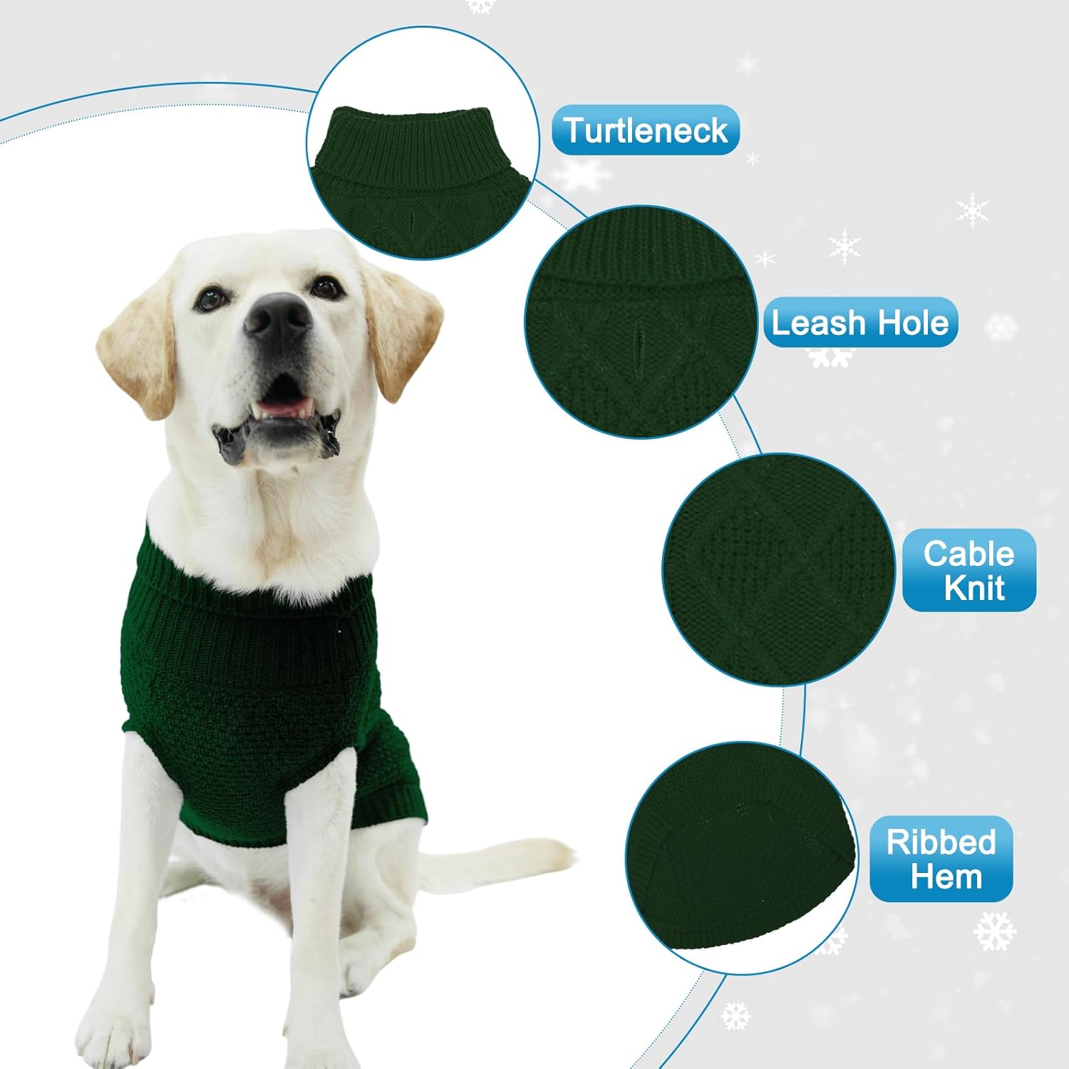Mihachi Turtleneck Dog Sweater - Winter Coat Apparel Classic Cable Knit Clothes with Leash Hole for Cold Weather, Ideal Gift for Pet in New Year Army Green 3XL