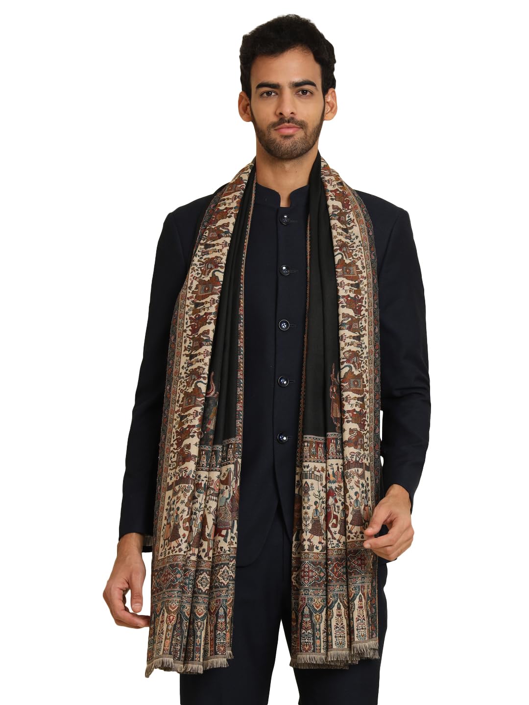 zamour Kani Weave Paisley Pattern Shawl for Men, Soft Polywool Material Traditional Kashmiri Lohi for Winter-picture-13