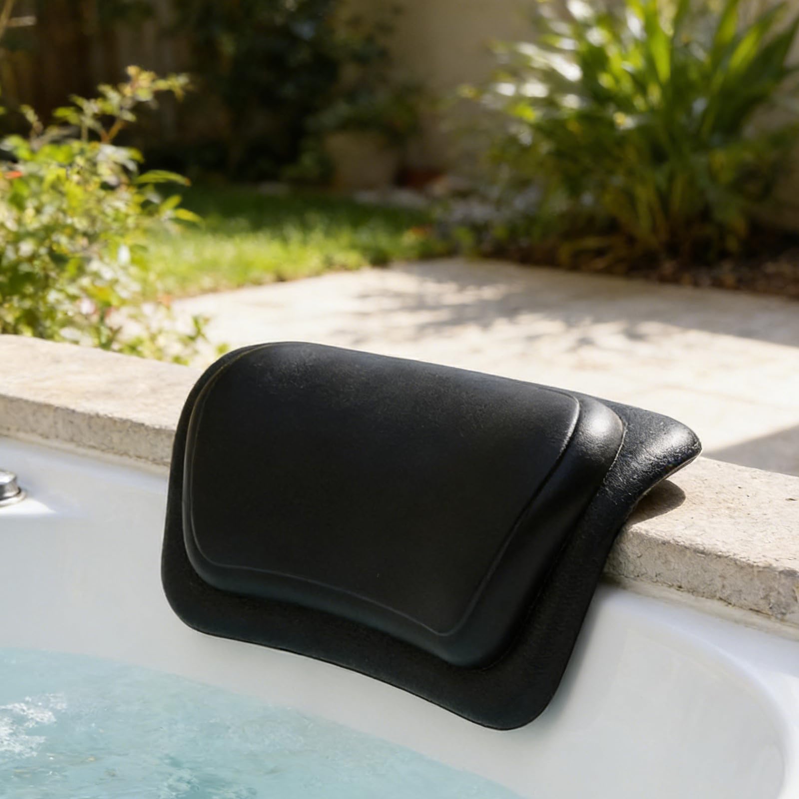 Ciieeo Cuscino per Vasca da Bagno Cuscino da Bagno in Pu Nero con Ventose e Portatile Poggiatesta Cervicale per Vasca