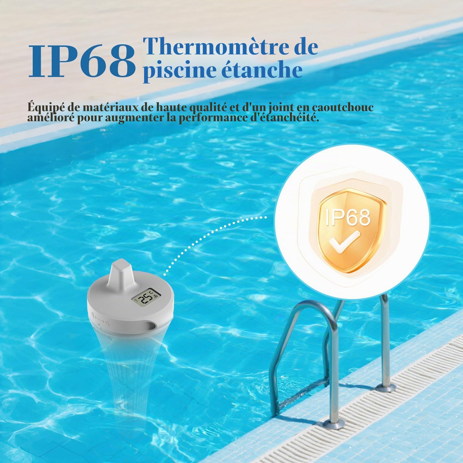 Thermometre Piscine, Thermomètre de Piscine Sans Fil étanche IP68, Thermomètre pour Piscine Numérique Flottant Sans Fil, Thermometre d'eau Intérieur Extérieur pour Aquariums, Baignoires, étangs