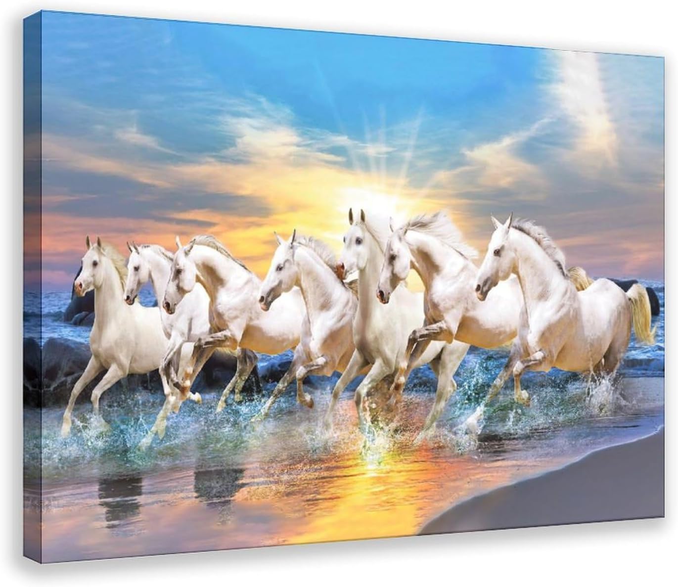 Seven Running Horses Painting Vastu Wall Art Poster 7 Lucky Horse Pictures 7 Canvas Bedroom Decor Office Room Decor Gift Frame-style Frame-style12x18inch(30x45cm)