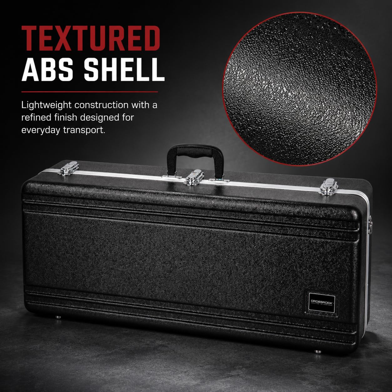 Crossrock Tasche für Tenorsaxophon, schwarze Textur mit tiefrotem Samt-Innenfutter, Sicherheitsschloss und abnehmbarem Gurt, leichter Hartschalenschutz (CRA865TSBK-R)