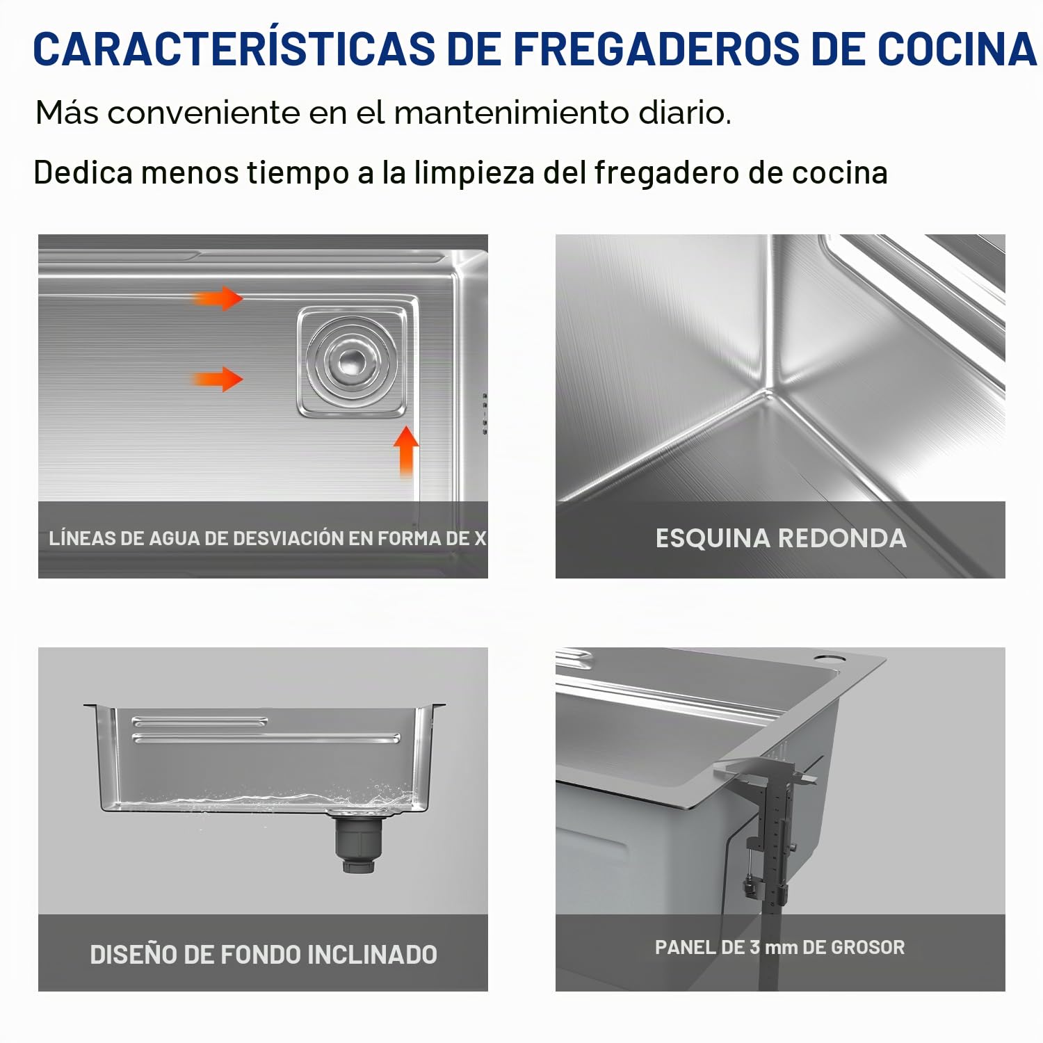 Fregadero Cocina 70 x 45 cm,STANEW Fregadero Acero Inoxidable, Fregadero de Repuesto y Tabla de Cortar y Lavadora de Copas de Alta Presión y Dispensador de Jabón