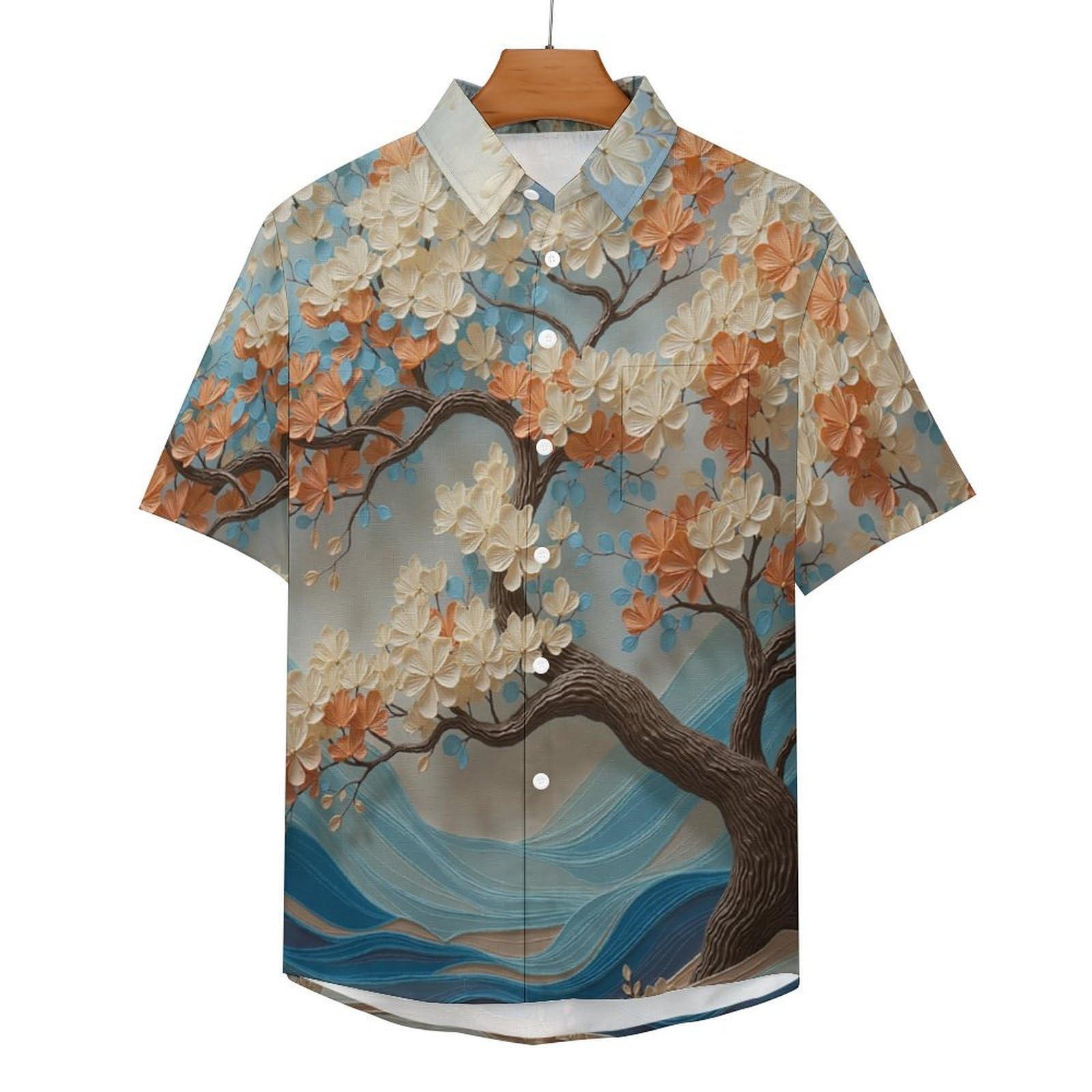 Funky Camicia Hawaiana Uomo, Manica Corta Design Aloha Camicie con Bottoni, Estiva Camicie a Onde Fiori Alberi Casual Stampa Spiaggia Estate Arte Tradizionale Camicia